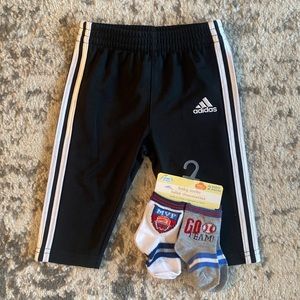 Baby Black Adidas Sweatpants + NWT Sports Socks | 6M